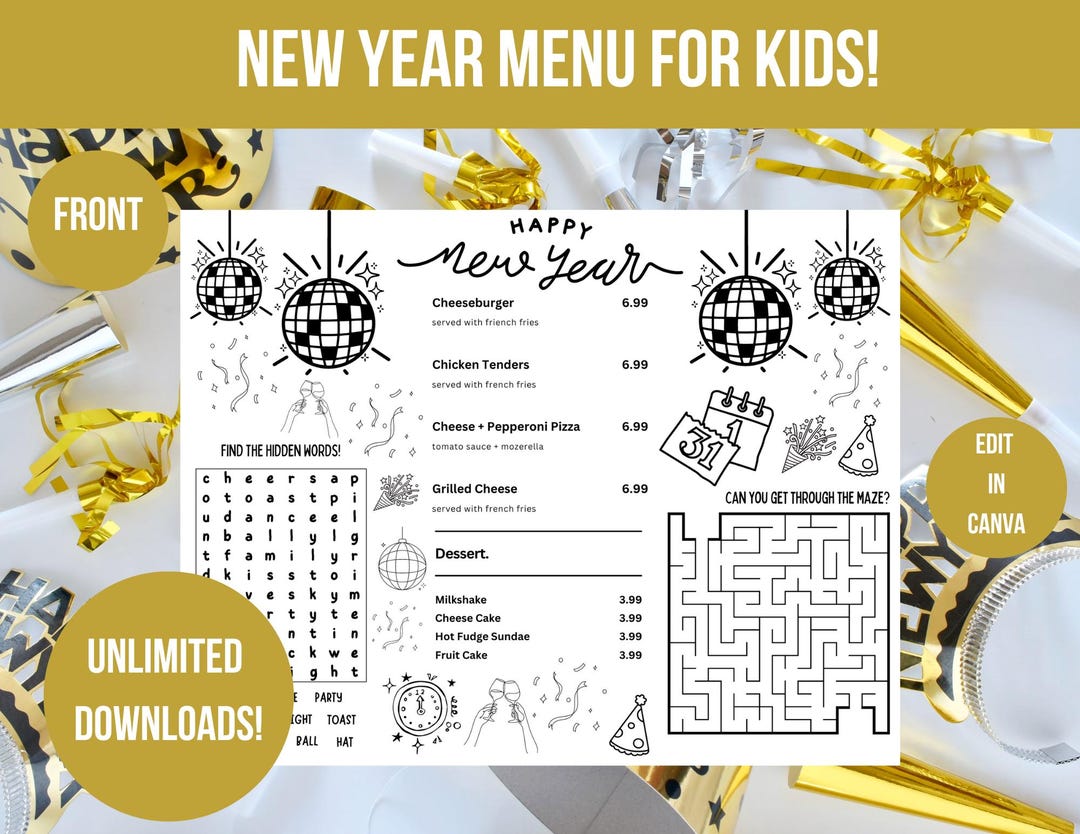 Kids Restaurant Menu, Kids Menu Template, Menu Template, New Year ...