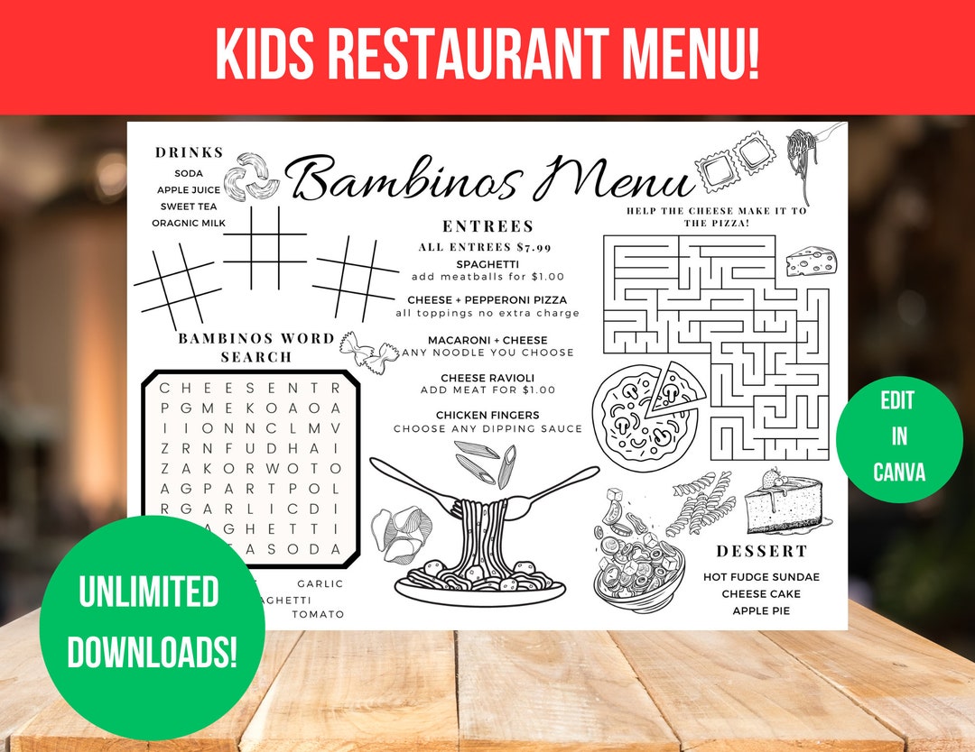 Kids Restaurant Menu, Kids Restaurant Menu Template, Menu Template ...
