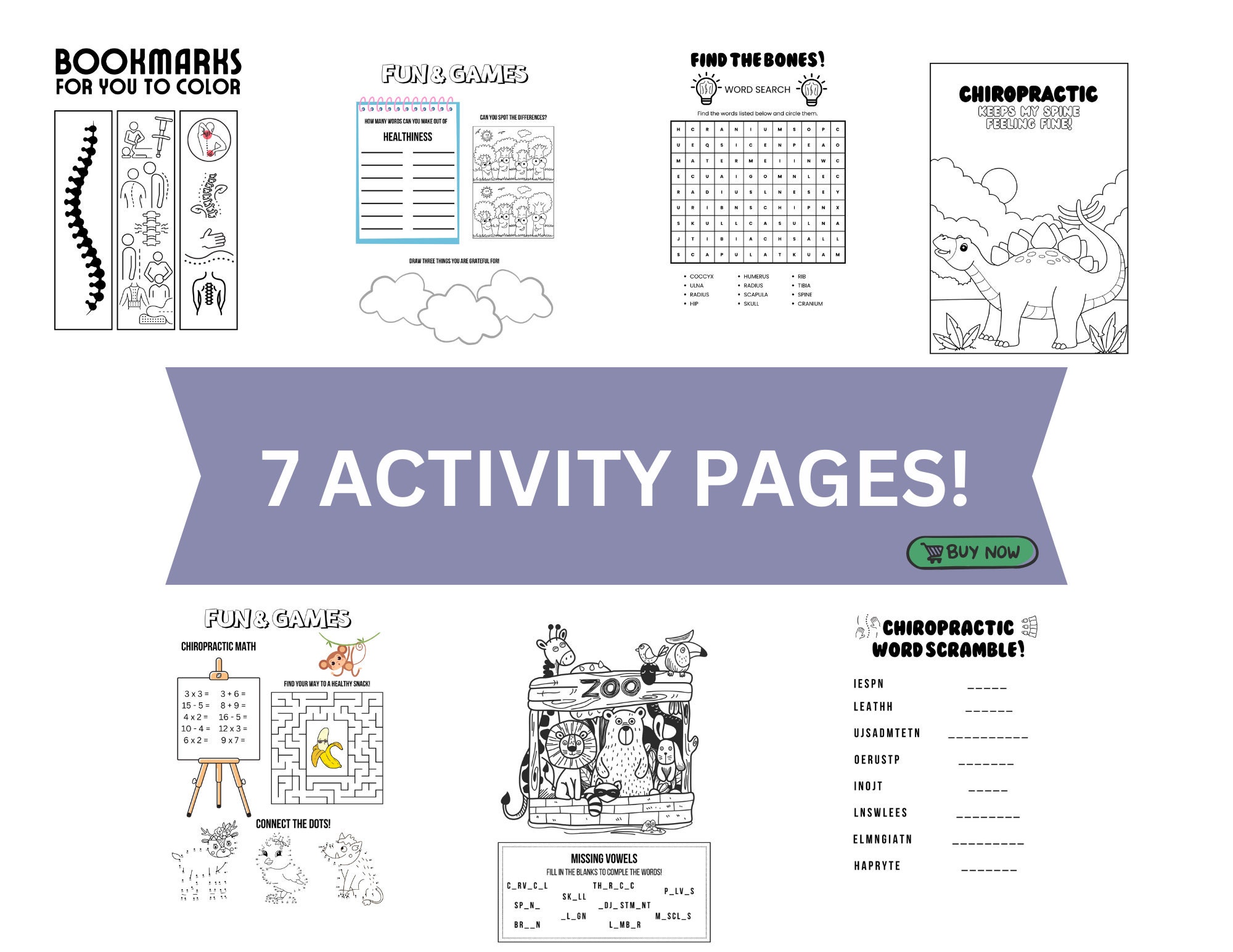 Chiropractic Coloring Sheets for Kids, Chiropractic Activity Sheets for