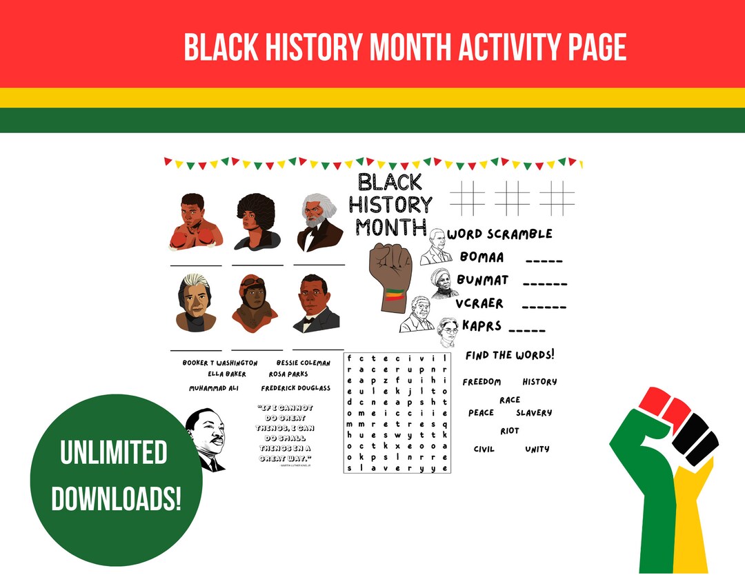 Black History Month Kids Activity Sheet, Black History Month Fun, Black