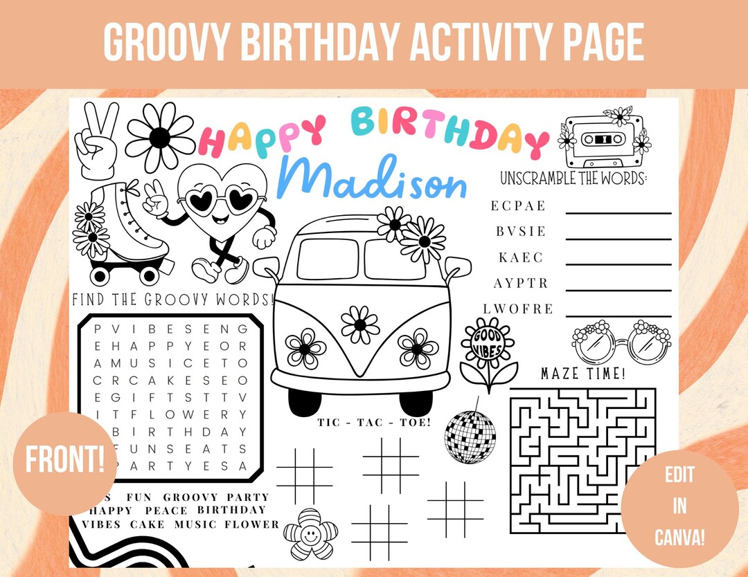 Groovy Birthday Party Activity Page, Four Ever Groovy Coloring Page ...