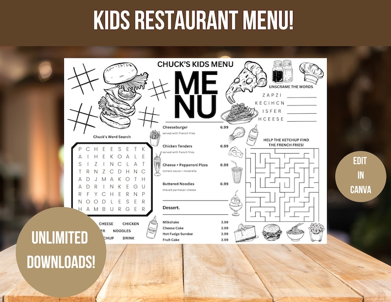 Kids Restaurant Menu, Kids Menu Template, Menu Template, Burger ...