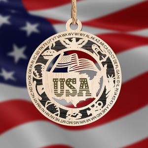 USA Ornament | Handcrafted | Wooden | Laser-Cut | Gift