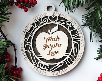 Teacher Personalized Ornament | Handcrafted | Wooden | Laser-Cut | Gift