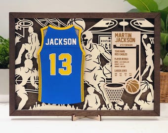 Basketball Jersey Plaque: Unique Grad or Senior Night Gift - Personalize with Player Name and Stats, Team Name, Number and Colors!