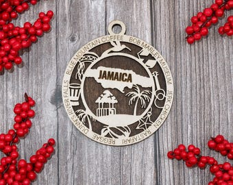 Jamaica Travel Ornament – Wooden Jamaica Map Souvenir, Caribbean Keepsake, Island Travel Gift