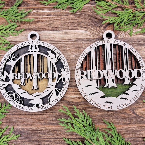 Redwood National Park Ornaments | Handcrafted | Wooden | Laser-Cut | Gift