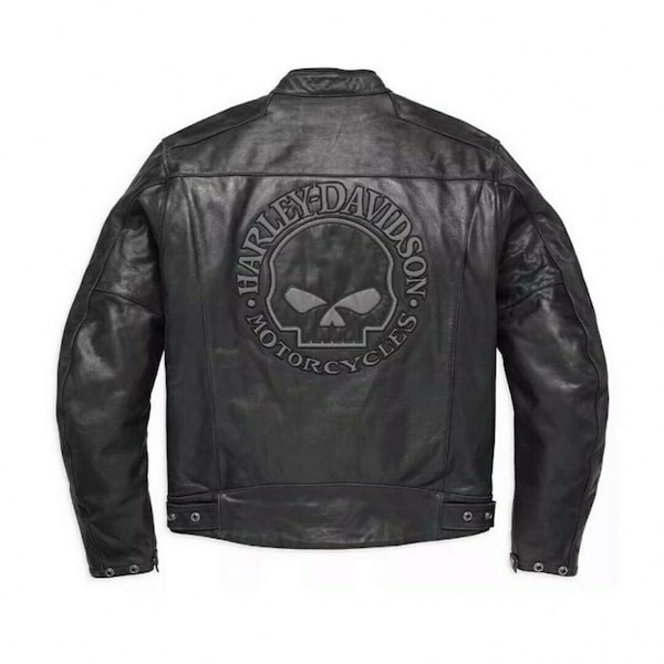 Harley Davidson Men's Leather Jacket | Reflective Skull Biker Blouson CUIR | Genuine Motorcycle Fashion | Unique Style for Men, Gift For Him