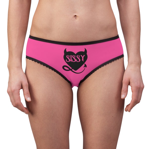Sissy Slut Devil Heart Black - Panties Hot Pink