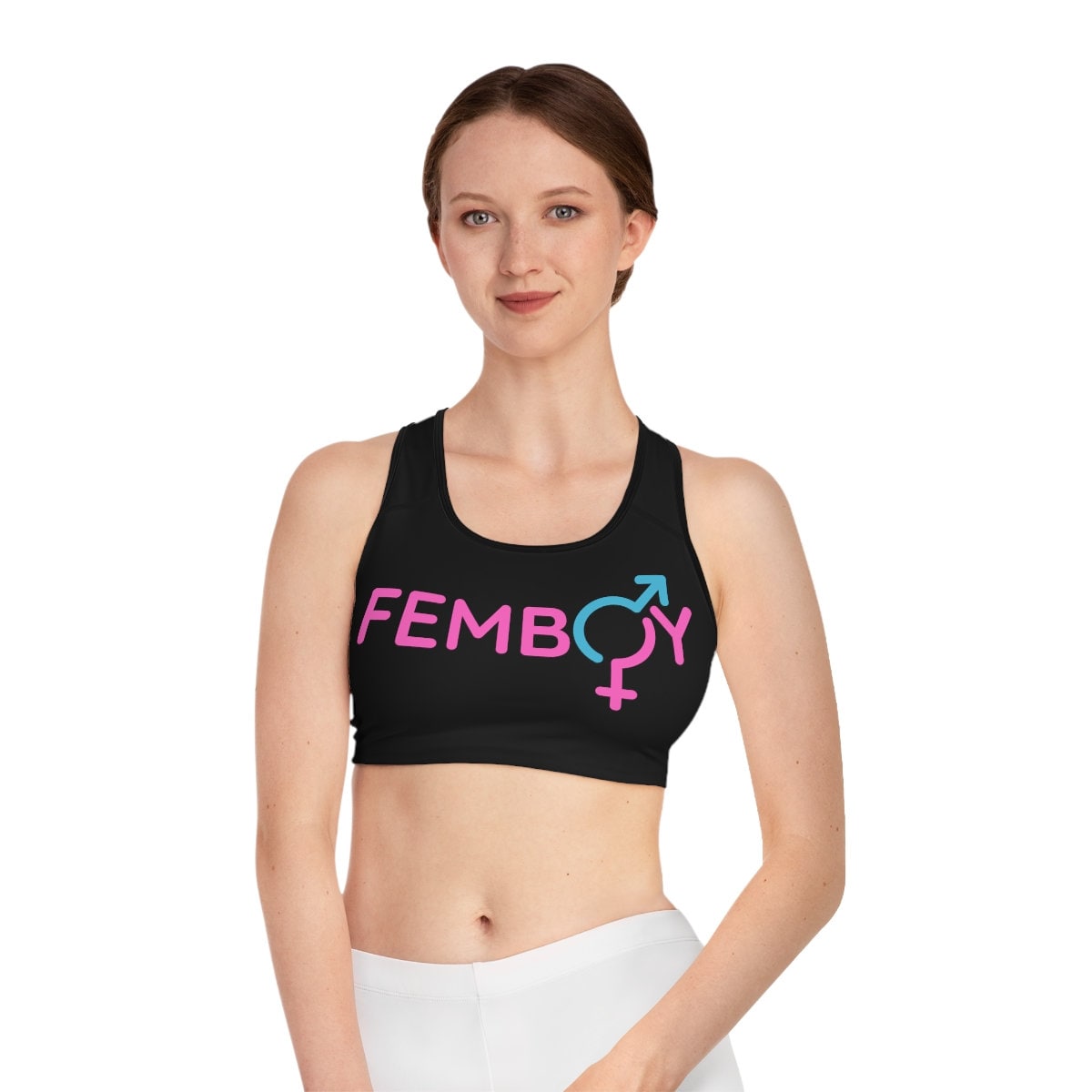 Femboy Sports Bra Pink and Blue on Black -  Denmark