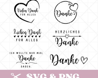 Plotterdatei Danke Sprüche in SVG & PNG, deutsch, Bündel, Dankeschön, Vielen Dank, digitaler Download