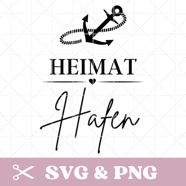 Home port SVG & PNG, plotter file, anchor with heart