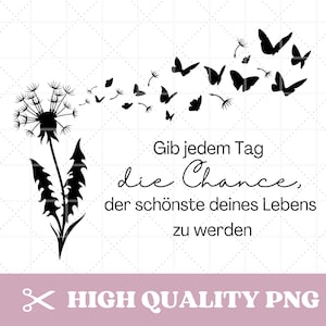 Plik ploterowy Dandelion z powiedzeniem w PNG, motywacyjnymi powiedzeniami