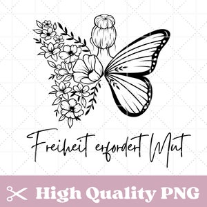 Plotterdatei Spruch, Frau mit Schmetterling im PNG Format