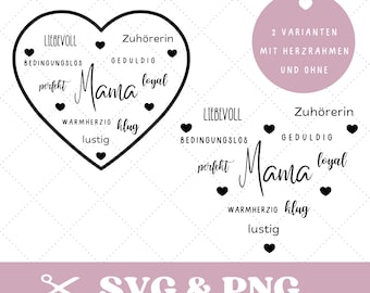 Plotter file "Mama im Herz" (Mom in Heart), with and without frame, Mother's Day SVG and PNG