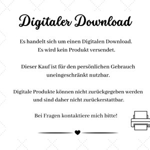 K&ouml;nnte beinhalten: Ein schwarz-wei&szlig;es Bild mit dem Text "Digitaler Download" in einer dekorativen Schriftart. Der Text darunter erkl&auml;rt, dass es sich um einen digitalen Download handelt und kein physisches Produkt versendet wird. Au&szlig;erdem wird darauf hingewiesen, dass der Kauf nur f&uuml;r den pers&ouml;nlichen Gebrauch bestimmt ist und digitale Produkte nicht zur&uuml;ckgegeben oder erstattet werden k&ouml;nnen.