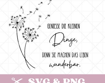 Plotterdatei Pusteblume mit Spruch in SVG & PNG