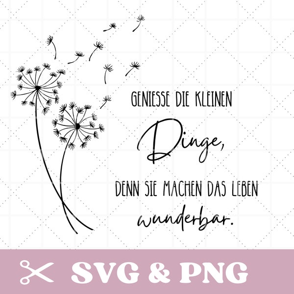 Plotter file dandelion with saying in SVG & PNG
