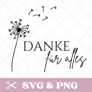 Danke SVG & PNG mit Pusteblume Plotterdatei Laserdatei Danke Sagen, Abschied Kita,Erzieher , Lehrer, Geschenk, digitale Datei