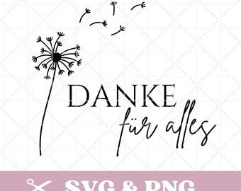 Thank you SVG & PNG with dandelion plotter file laser file saying thank you, farewell kindergarten, educator, teacher, gift, digital file