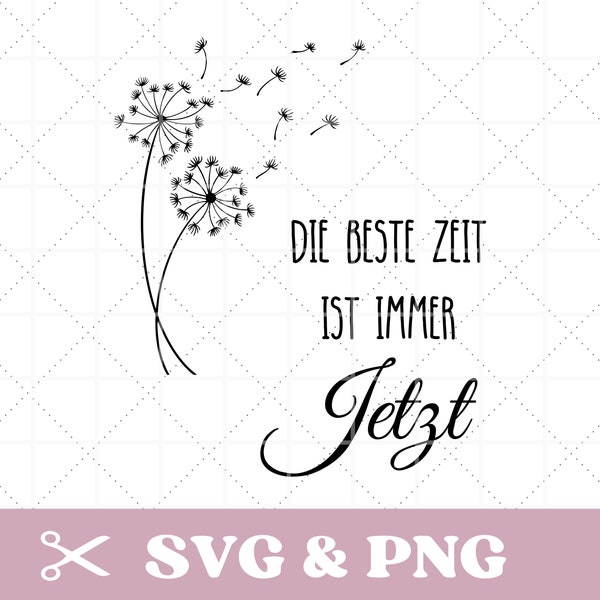 Plotterdatei Pusteblume mit Spruch, motivierende Sprüche in SVG und PNG, Die Beste Zeit ist immer jetzt