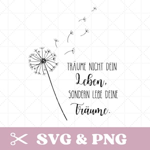 Plik plotera z informacją: Nie śnij o swoim życiu, żyj swoimi marzeniami w formacie SVG i PNG, niemieckim, do pobrania cyfrowego
