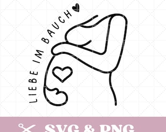 Plotterdatei Liebe im Bauch, Schwangerschaft SVG, Baby, schwangere Frau mit Herz, Schwangerschaftsverkündung, Geburt, Neugeborenes, Mama