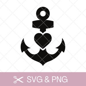 Ancre de fichier traceur avec coeur SVG + PNG, design maritime, modèle Cricut