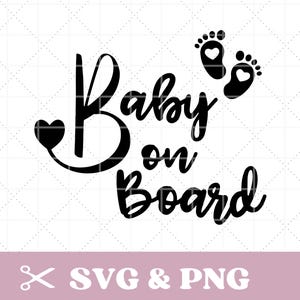 Baby on Board w formacie SVG i PNG na naklejkę, samochód, dziecko, stopy dziecka z sercem, plik plotera, plik cyfrowy