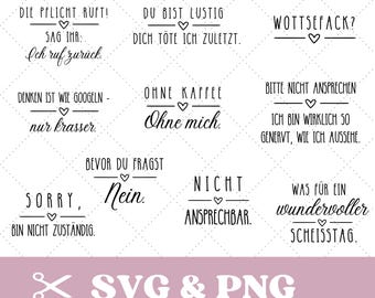 Lustige Sprüche für Tassen Gravur Schrift, Lasergravur in SVG & PNG, Plotterdatei Bündel, digitale Datei