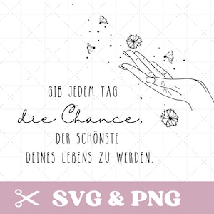 File plotter Dente di leone con scritta in formato SVG e PNG, detti motivazionali, mani, detti spirituali, tedesco, tedesco