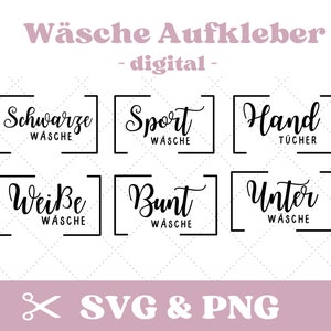 Plotterdateien Haushalt SVG & PNG, Wäsche, Wäsche aufkleber, Wäsche Sticker zum Download, Bündel, Bundle, deutsch