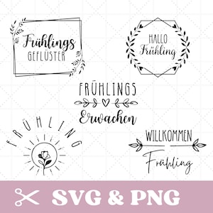 Plotterdatei Frühling SVG & PNG , Hallo Frühling, mit Rahmen, Bündel, deutsch, digitaler Download