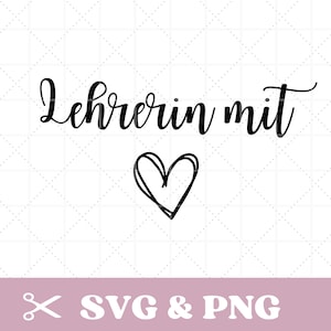Könnte beinhalten: Schwarzweißes Grafikdesign mit dem Text "Lehrerin mit" und einem handgezeichneten Herzen.