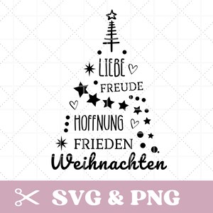 Fichier traceur de Noël, arbre de Noël SVG & PNG, allemand, amour, espoir, joie, paix, téléchargement numérique