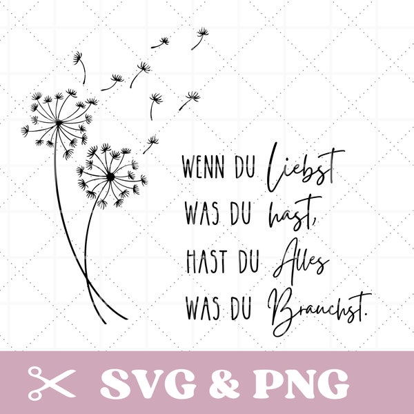 Plotter file saying in SVG & PNG format, with dandelion, for mugs, jute bags, pillow cases and more