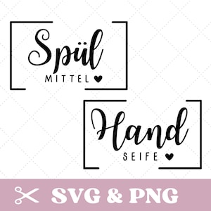 Plotterdatei Handseife und Spülmittel in SVG & PNG, Organisation. Küche, Bad, Ordnung. Haushalt, deutsch