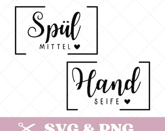 Plotterdatei Handseife und Spülmittel in SVG & PNG, Organisation. Küche, Bad, Ordnung. Haushalt, deutsch