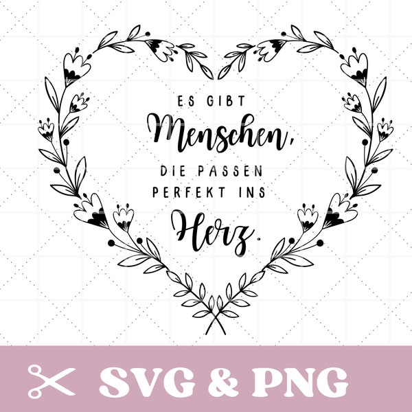 Plotterdatei Herz mit Spruch SVG & PNG, Rahmen, Blumen, Freundin, Beste freundin, Mama, Lieblingsmensch, digital download, deutsch