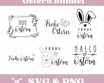 Easter plotter file SVG & PNG, Happy Easter, rabbit, Easter bunny, German, spring, bundle, 6 files
