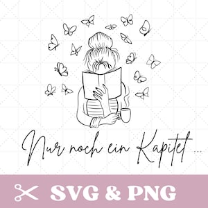 Fichier traceur Juste un chapitre de plus avec fille, papillon, rat de bibliothèque, amateur de livres, signet, allemand, téléchargement numérique