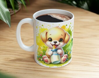 Entzückende Hunde Aquarell Keramiktasse | 11oz süße Hunde-Themed Kaffee & Teetasse