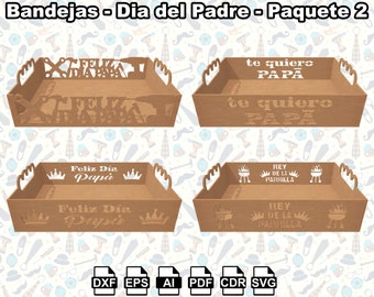 10 Bandejas de madera para Dia del Padre pack 2, bandejas personalizadas, feliz dia del padre, vector corte laser, fathers day gift box svg