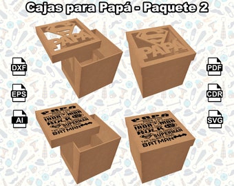 20 fathers day gift box svg pack 2, laser cut box svg, gift box for laser cut, caja dia del padre, wooden box engraved, regalo para papa svg