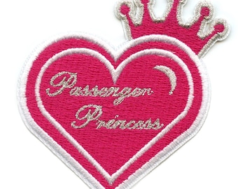 Passagerarprinsessa hjärtmärke rosa flickkrona broderad strykmärke CG6