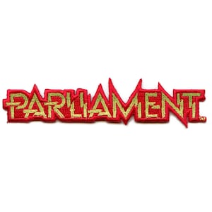 May include: Red and gold embroidered patch with the word "PARLIAMENT" in a stylized font.