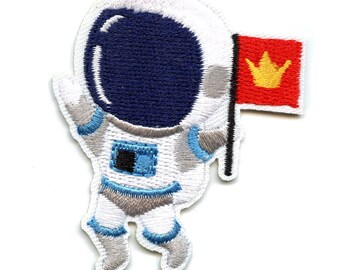Blue Astronaut Holding Crown Flag Patch Outer Space Embroidered Iron on ...