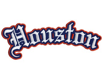 Houston Old English Patch XL Script Logo haftowane żelazko na granatowo-pomarańczowym D5