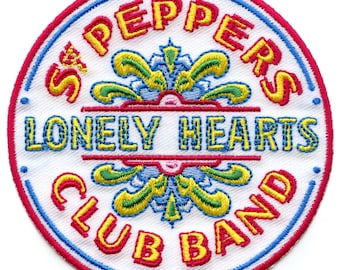 Toppa ricamata da stirare "The Beatles Sgt Peppers Club", iconica band rock, EG1
