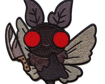 Niedlicher Mottenmann mit Messer Aufbügler Folklore Mythologie Legende gestickt Aufbügler BA3